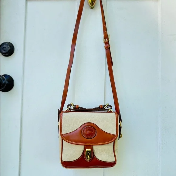 Vintage Dooney and Bourke Tan and brown Leather Crossbody Bag - Picture 1 of 5
